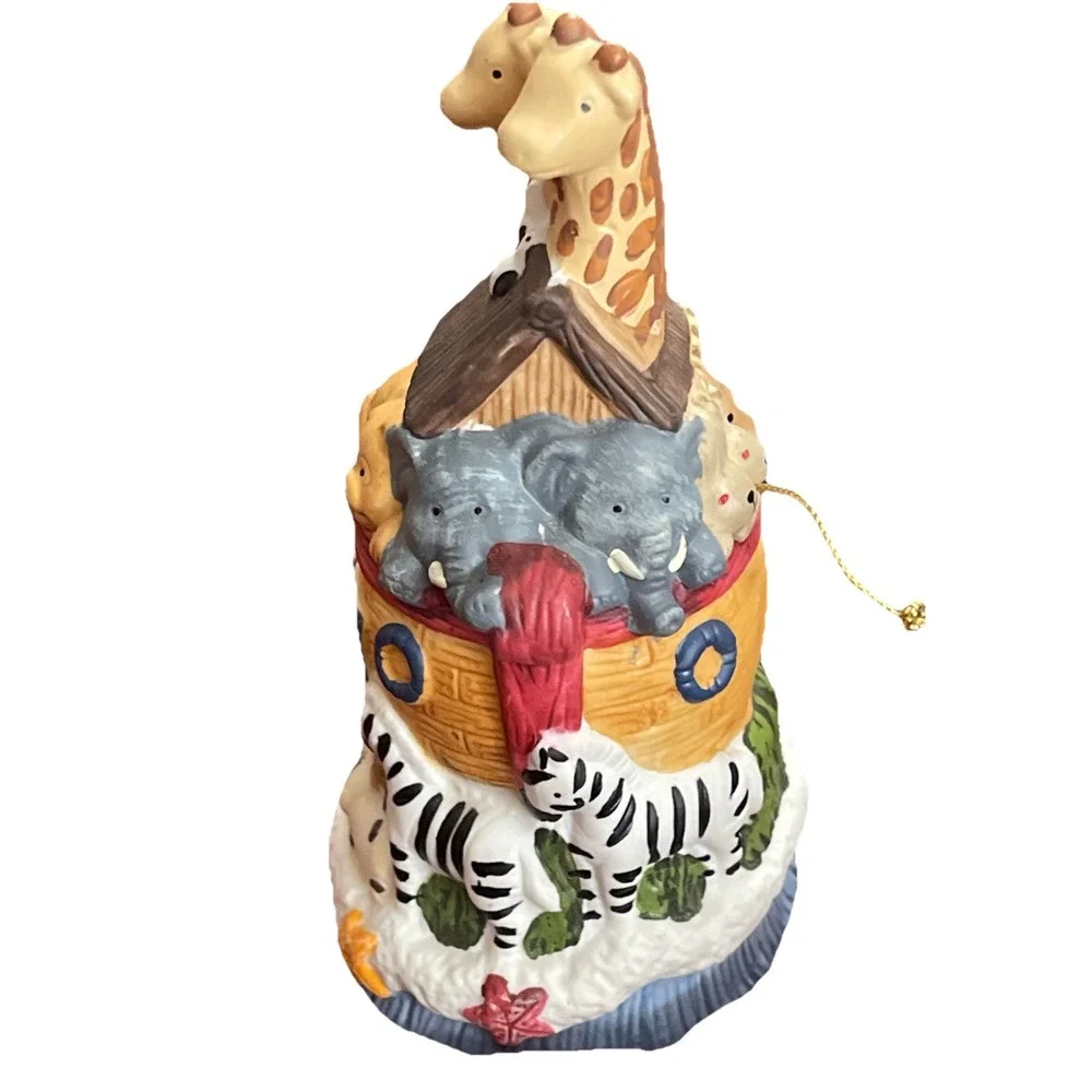 Noah's Ark Bell Christmas Holiday Ceramic Porcelain Decorative 5 1/2